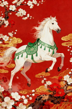 中国传统风格白色骏马插画 中国传统风格白色骏马插画