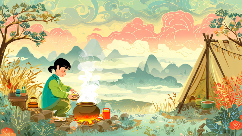 �ֻ������Ů���ڻ���¶Ӫ�󷹱�ƽ�廭