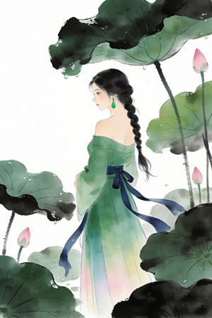 ˮī����ŵ�����Ů����Ů�ɻ�������Ҷ�廭 PNG