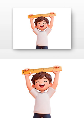 男孩举着尺子欢呼学生卡通形象 男孩举着尺子欢呼学生卡通形象