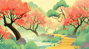 �ֻ�������Ҷ������ľ��ջ���羰�廭