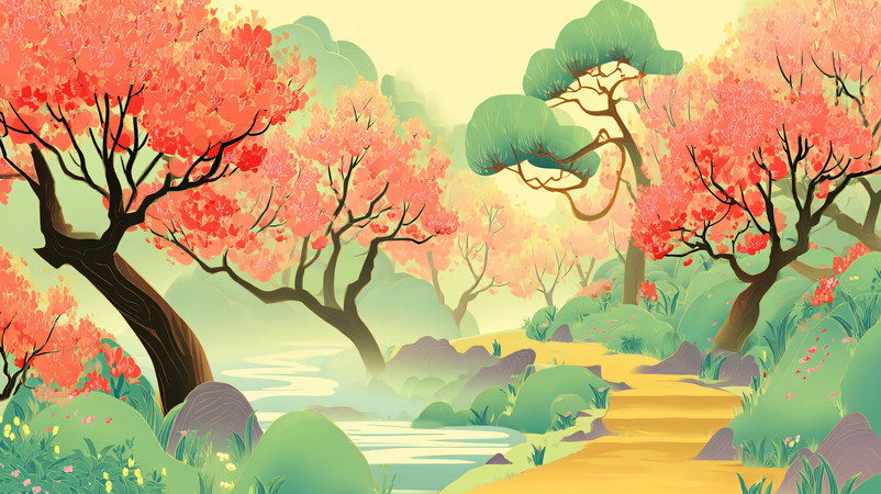 �ֻ�������Ҷ������ľ��ջ���羰�廭 JPG