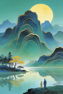 �ŷ����ɽˮ�羰������Բ����ˮīװ�β廭