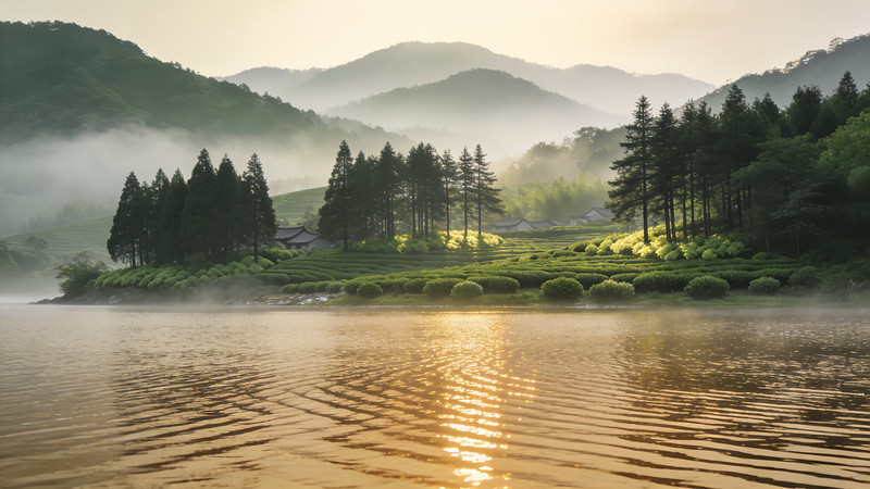 山茶园与湖泊风光 山茶园与湖泊风光