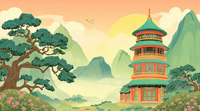 �ֻ������Ϧ����ɽ��ӭ������ͤ�ӷ羰�廭