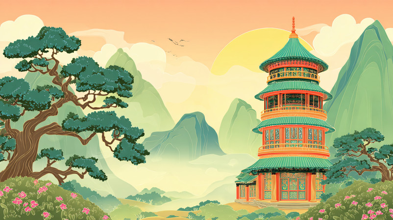 �ֻ������Ϧ����ɽ��ӭ������ͤ�ӷ羰�廭