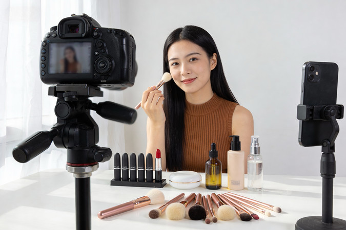 正在直播带货的美妆博主 正在直播带货的美妆博主