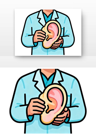 医生与耳朵模型爱耳日卡通 医生与耳朵模型爱耳日卡通