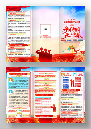 2026年部队征兵政策参军报国三折页设计 2026年部队征兵政策参军报国三折页设计