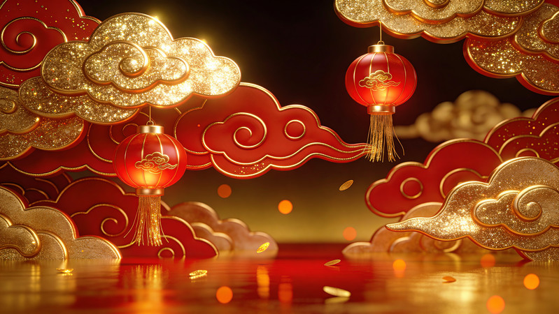 春节氛围的祥云与红灯笼 春节氛围的祥云与红灯笼