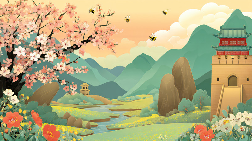 ������ɽ���йŽ����羰�ֻ�廭 JPG