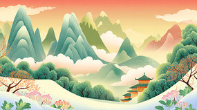 ɽ���в�ԭ�ϵĹŽ��������羰�ֻ�廭