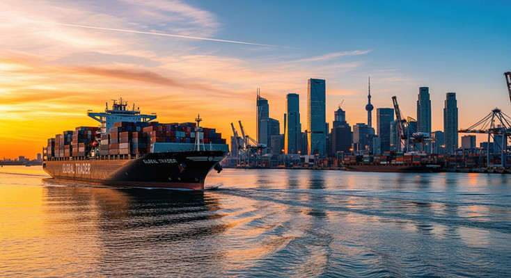 港口日出与集装箱货轮 港口日出与集装箱货轮