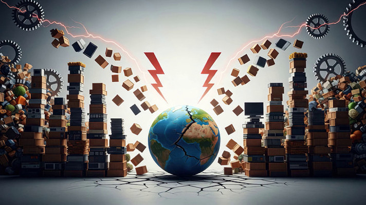 金融贸易危机红色闪电与地球破裂场景 金融贸易危机红色闪电与地球破裂场景