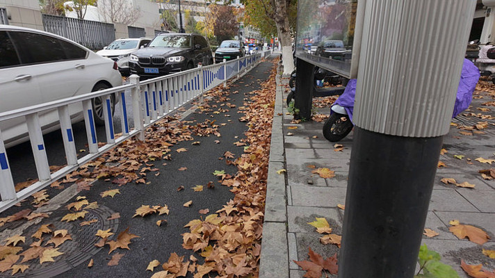 落叶中穿行的外卖骑手 落叶中穿行的外卖骑手