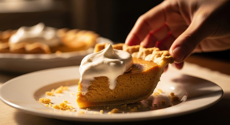 手托奶油南瓜派特写 手托奶油南瓜派特写