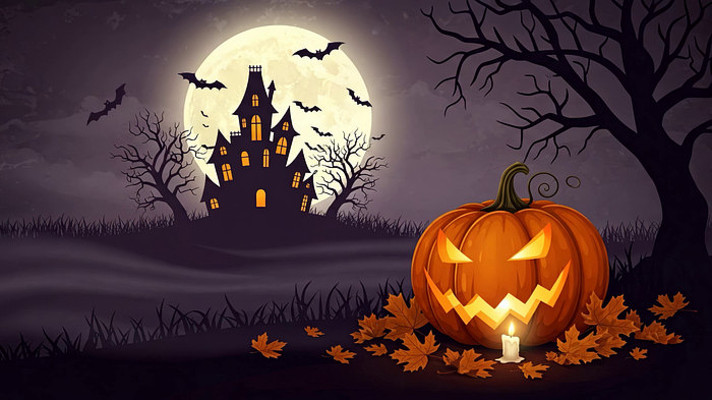 万圣节南瓜城堡月亮夜景 万圣节南瓜城堡月亮夜景