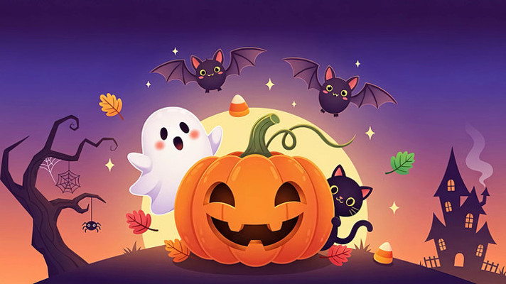 万圣节南瓜幽灵蝙蝠卡通素材 万圣节南瓜幽灵蝙蝠卡通素材