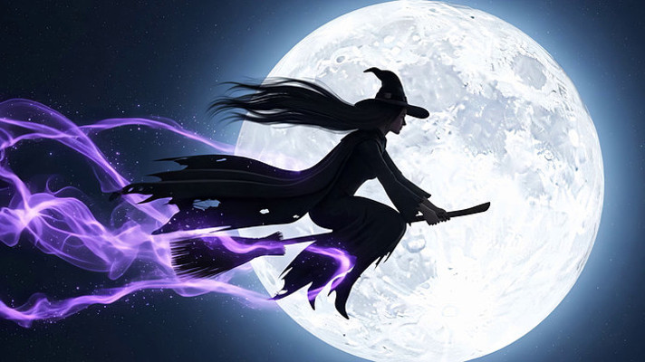 万圣节月夜女巫骑魔法扫帚 万圣节月夜女巫骑魔法扫帚