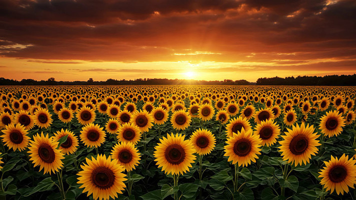 向日葵田夕阳全景 向日葵田夕阳全景