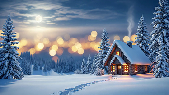 雪夜森林中的温馨小屋 雪夜森林中的温馨小屋