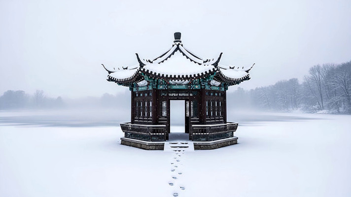 雪中中式凉亭景观 雪中中式凉亭景观