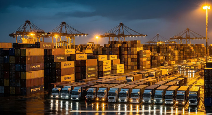 夜色下的货运码头作业场景 夜色下的货运码头作业场景