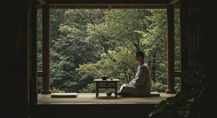 坐在茶室中品茶的男人 坐在茶室中品茶的男人