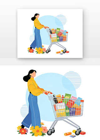 女生购物插画 女生购物插画