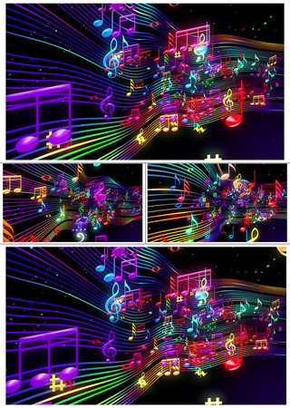 彩色音符五线谱飘动舞台背景可循环 彩色音符五线谱飘动舞台背景可循环