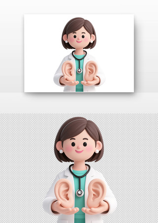 爱耳日卡通风格女医生手持耳朵形象 爱耳日卡通风格女医生手持耳朵形象