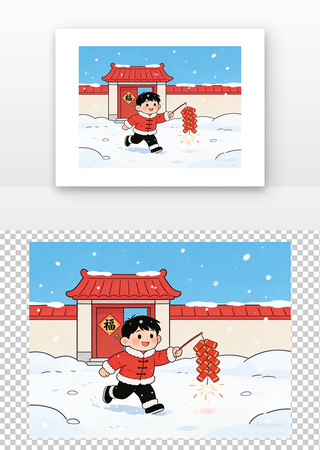 过年放鞭炮插画 过年放鞭炮插画