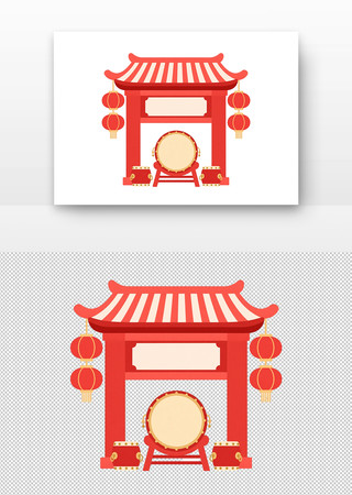 红色中式拱门插画 红色中式拱门插画