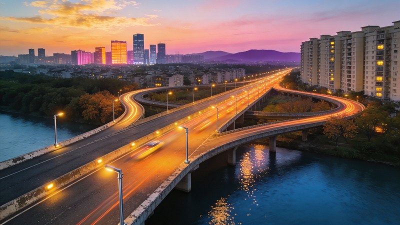 黄昏时分的城市高架桥景观 黄昏时分的城市高架桥景观
