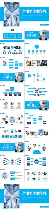 ��ɫ��ҵ��֯�ṹPPTģ��