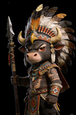 牛战士兽面战士持矛造型 牛战士兽面战士持矛造型