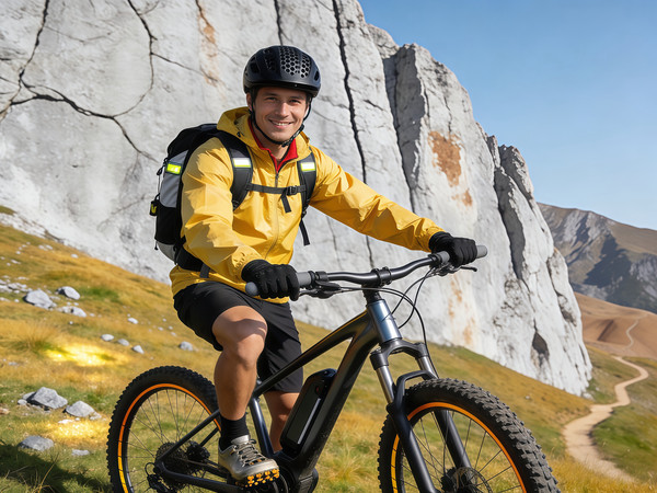 在山地骑行的运动爱好者 在山地骑行的运动爱好者