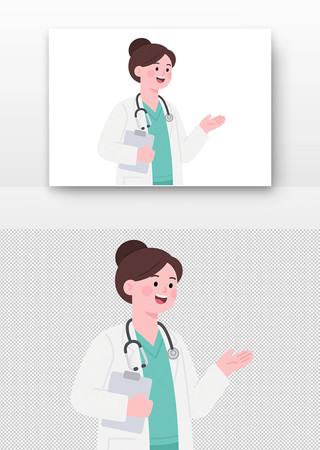 插画风格女医生手持病历夹微笑讲解 插画风格女医生手持病历夹微笑讲解