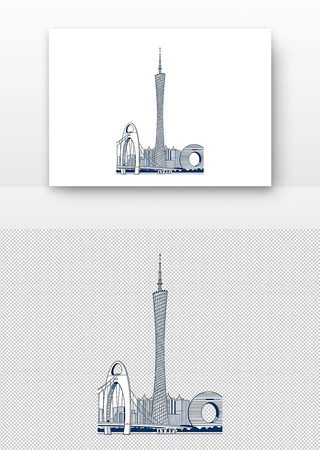 广州塔与珠江新城城市天际线插画 广州塔与珠江新城城市天际线插画