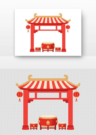 红鼓与牌坊的卡通插画 红鼓与牌坊的卡通插画