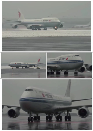 雨雪天气飞机降落在机场跑道上 雨雪天气飞机降落在机场跑道上