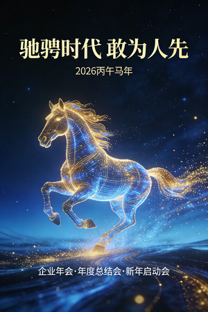 2026马年新年春节年会科技感蓝色海报 2026马年新年春节年会科技感蓝色海报