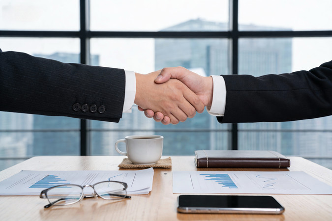 商务合作的握手场景 商务合作的握手场景