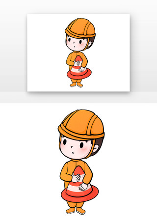 手绘放置路障的安全员 手绘放置路障的安全员