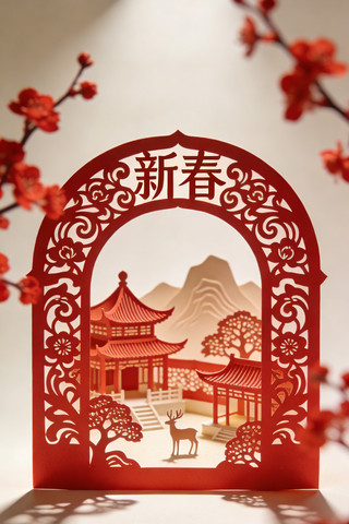 新春新年红色剪纸传统国风纸雕艺术节日素材 新春新年红色剪纸传统国风纸雕艺术节日素材