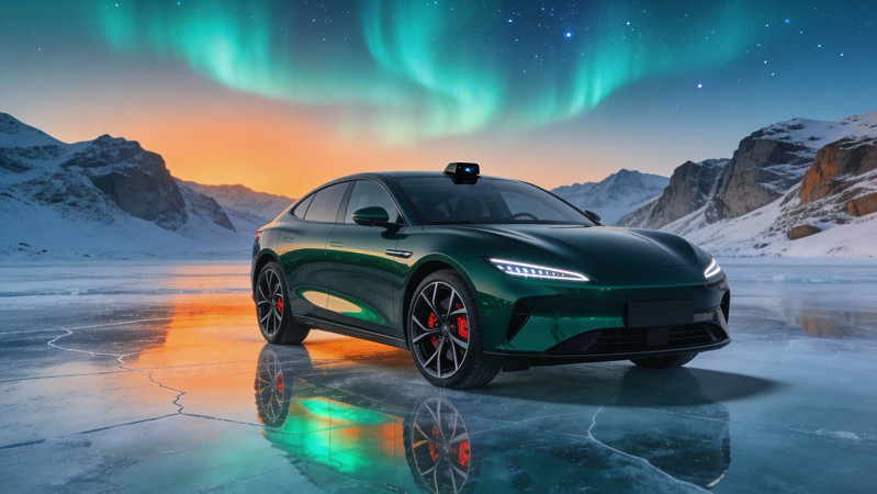 极地冰湖上停泊的豪华轿跑 极地冰湖上停泊的豪华轿跑