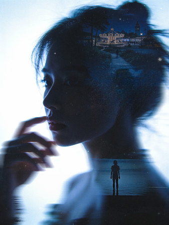 女人像与风景交叠的画面 女人像与风景交叠的画面