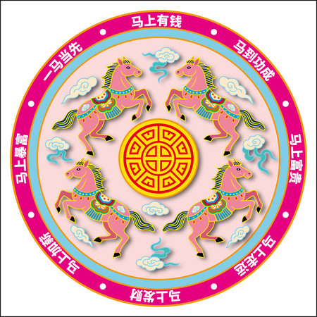 中国风马年吉祥图案圆形插画年画素材 中国风马年吉祥图案圆形插画年画素材