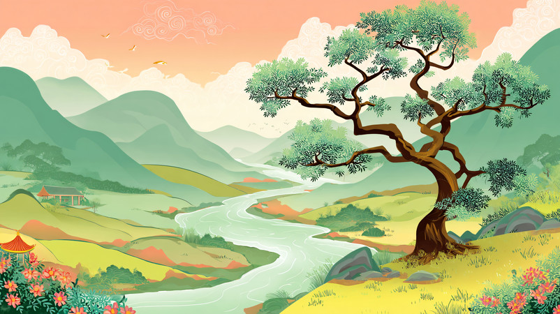 �ֻ�������ԭ�ϵ�Ϫ����ӭ���ɷ羰�廭