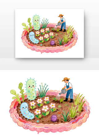 肠道微生态花园卡通 肠道微生态花园卡通